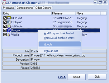 GSA Autostart Cleaner screenshot 2