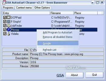 GSA Autostart Cleaner screenshot 3