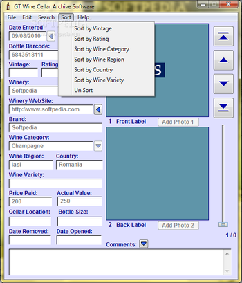 GT Wine Cellar Archive Software screenshot 2
