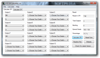 GTU SPI Calculator screenshot