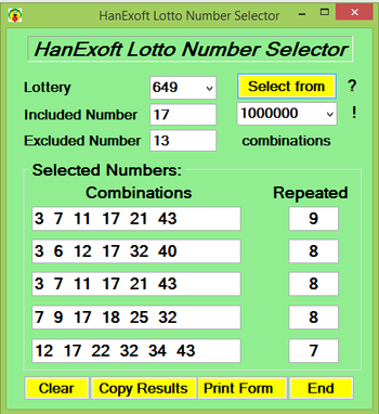 HanExoft Lotto Number Selector screenshot