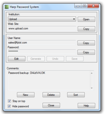 Harp Password screenshot