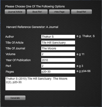 Harvard Reference Generator Tool screenshot