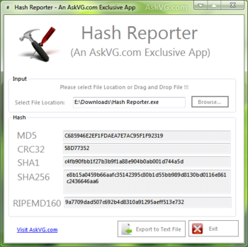 Hash Reporter screenshot