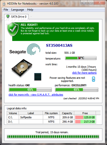 HDDlife for Notebooks screenshot