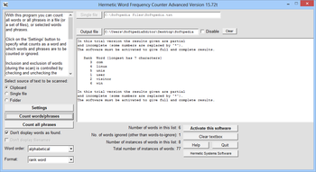 Hermetic Word Frequency Counter Advanced screenshot