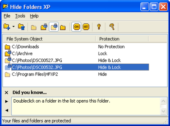 Hide Folders XP screenshot