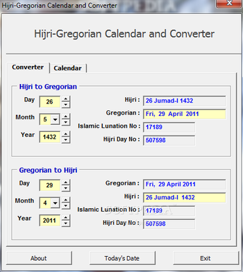 Hijri-Gregorian Calendar and Converter screenshot