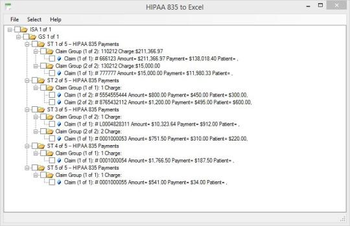 HIPAA 835 to Excel screenshot