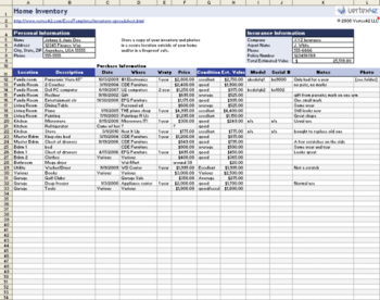 Home Inventory Spreadsheet screenshot