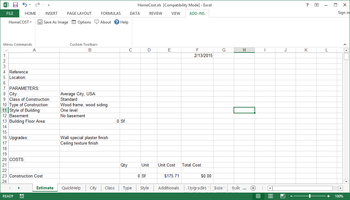 HomeCost Estimator for Excel screenshot