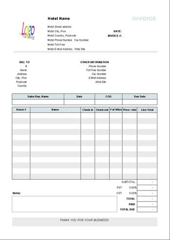 Hotel Invoice Template screenshot