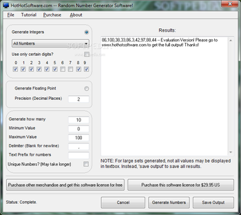 HotHotSoftware Random Number Generator screenshot