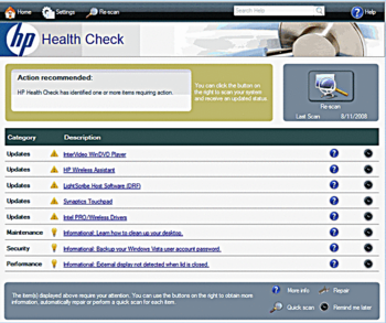 HP Health Check screenshot