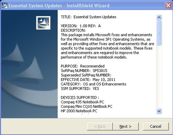 HP Noteboooks Essential System Updates screenshot