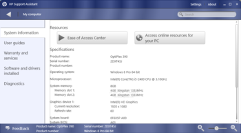 HP Support Assistant screenshot 2