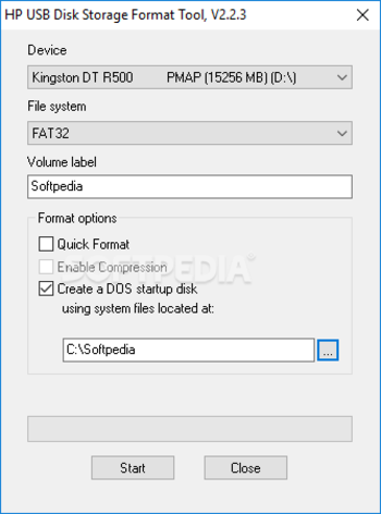 HP USB Disk Storage Format Tool screenshot