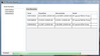 HP Warranty Reporter screenshot