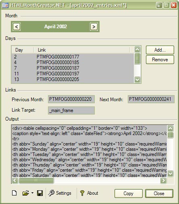 HTML Month Creator screenshot