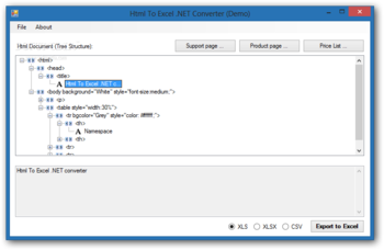 Html To Excel .NET Converter screenshot