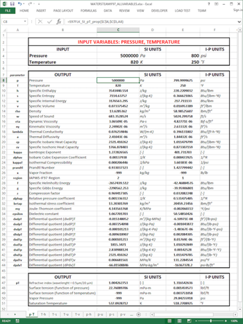 IAPWS-IF97 Water and Steam Properties Excel Add-In Library  screenshot 2