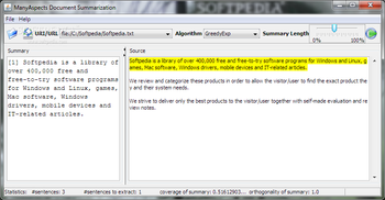IBM Many Aspects Document Summarization Tool screenshot