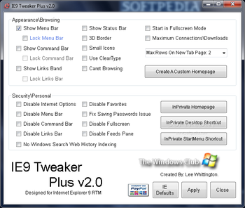 IE9 Tweaker Plus screenshot