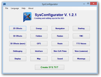 iGo SysConfigurator screenshot