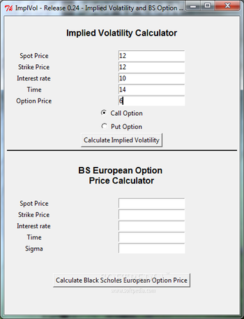 Implied Volatility Calculator screenshot