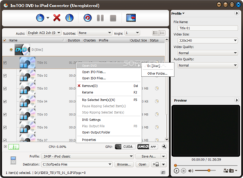 ImTOO DVD to iPod Converter screenshot