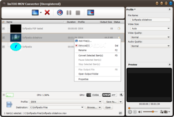 ImTOO MOV Converter screenshot