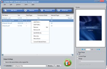 ImTOO PDF to EPUB Converter screenshot