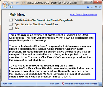 Inactive Shut Down Control for MS Access screenshot