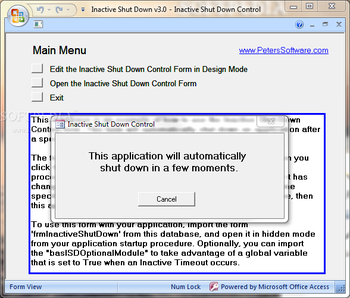 Inactive Shut Down Control for MS Access screenshot 2