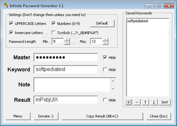 Infinite Password Generator screenshot