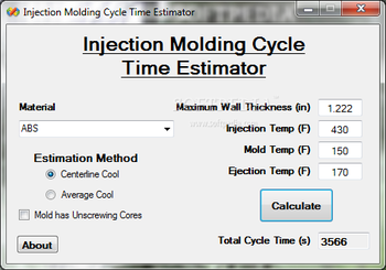 Injection Molding Cycle Time Estimator screenshot