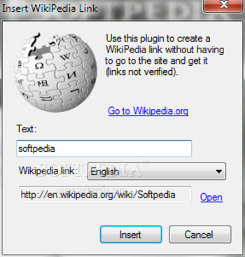 Insert Wikipedia Link screenshot