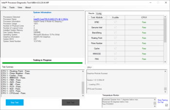 Intel Processor Diagnostic Tool screenshot