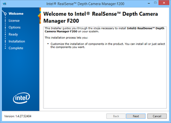 Intel RealSense Depth Camera Manager F200 screenshot