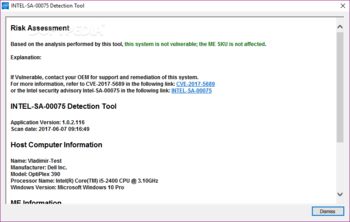 INTEL-SA-00075 Detection Tool and Migration Tool screenshot