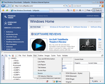 Internet Explorer Developer Toolbar screenshot 3