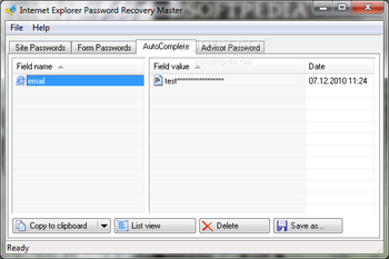 Internet Explorer Password Recovery Master screenshot 2