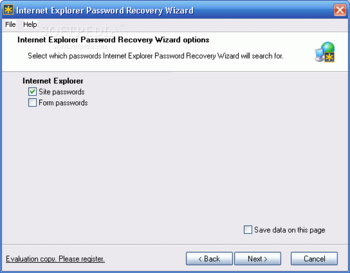 Internet Explorer Password Recovery Wizard screenshot