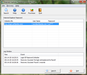 Internet Explorer Password Unlocker screenshot
