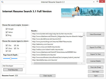 Internet Resume Search screenshot