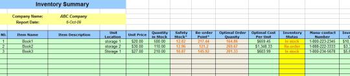 Inventory Control and Planning Spreadsheet screenshot