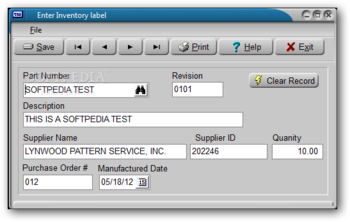 Inventory label screenshot