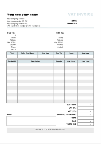 Invoice Template with Two VAT Tax Rates screenshot