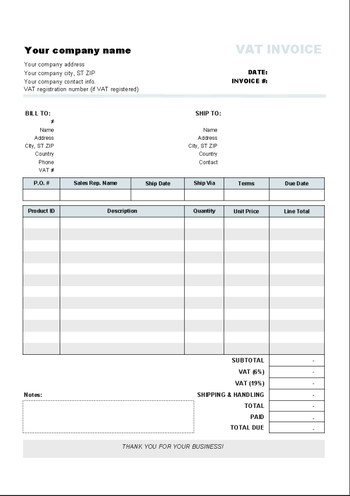 Invoice Template with Two VAT Tax Rates screenshot
