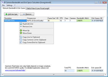 IP Camera Bandwidth & Disk Space Calculator screenshot